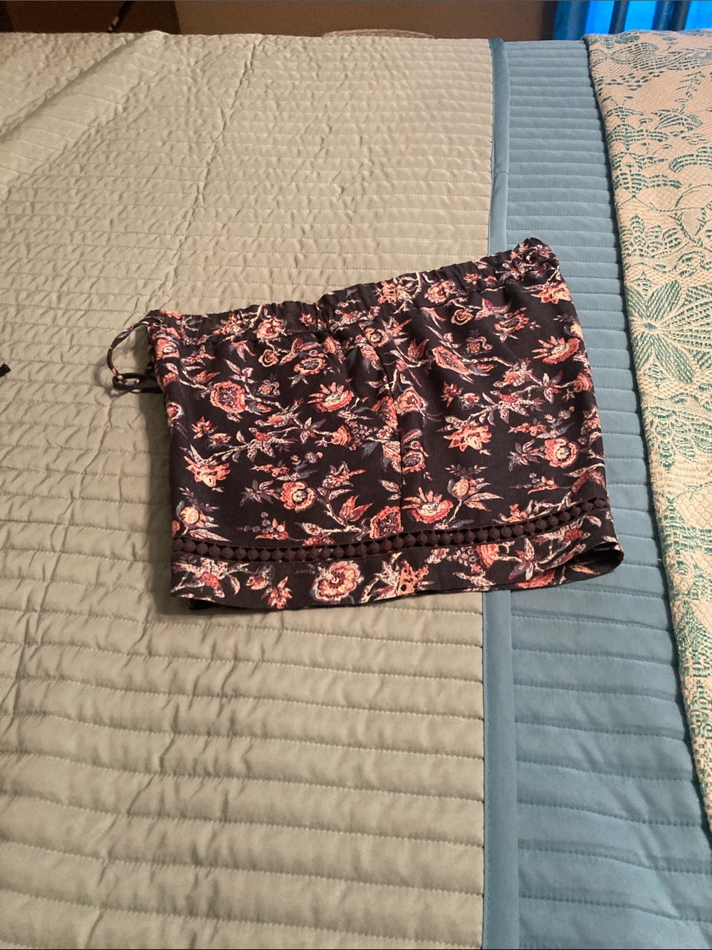 LOFT Navy Floral Drawstring Shorts